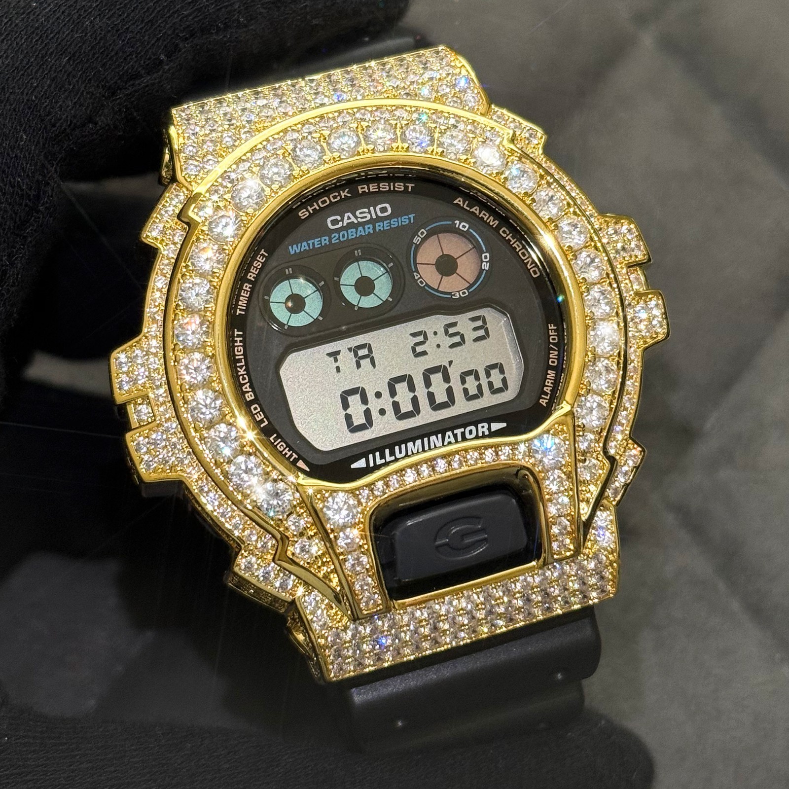 Authentic Gold 13.5 CTW Casio G-Shock DW6900 Iced Out Watch