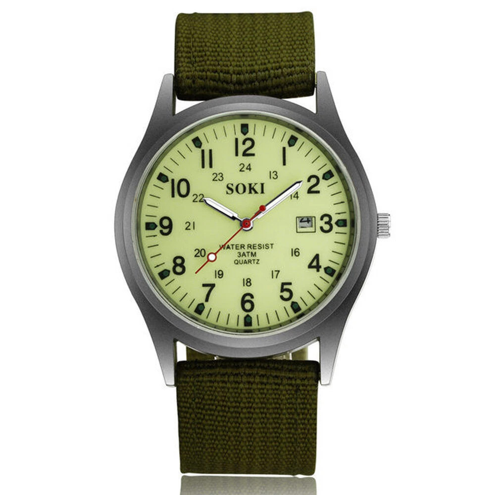 Men’s Military Army Luminous 24 Hours Dial Nylon Strap Date Quartz Wrist Watch