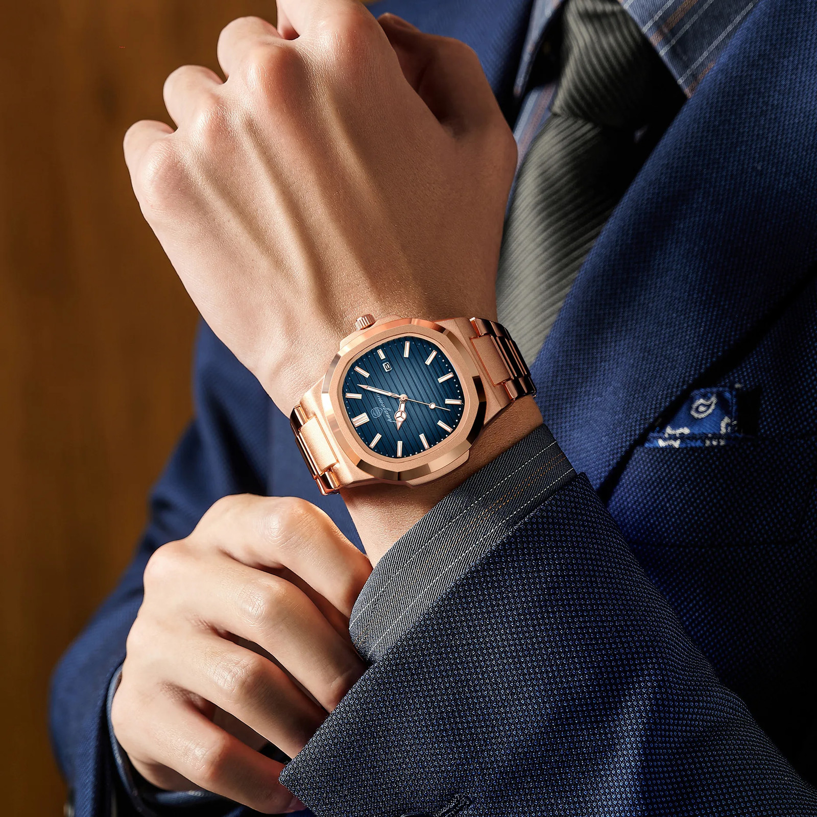 Men’s Fashion Quartz Watch Stainless Steel Waterproof Luminous Date Week Watch