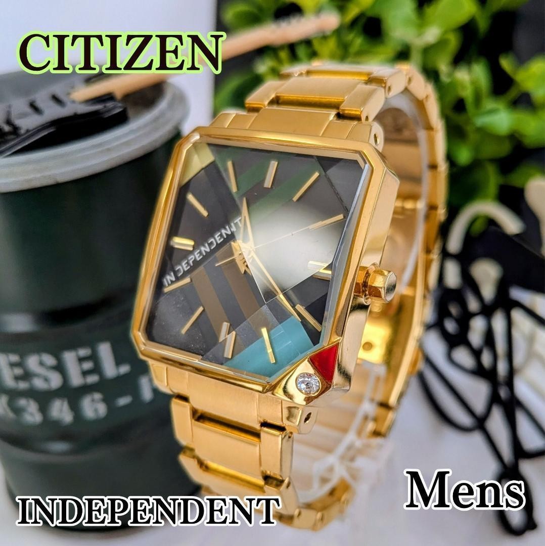 Excellent Condition CITIZEN Men’s Wristwatch Independent Black Gold Modern with