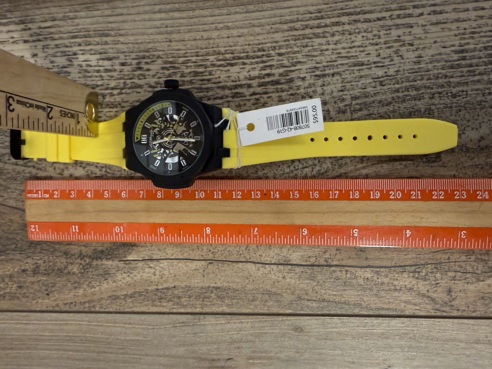 Ed Hardy Quartz Black/Yellow Skeleton Dial Yellow Silicone Strap w/ Box