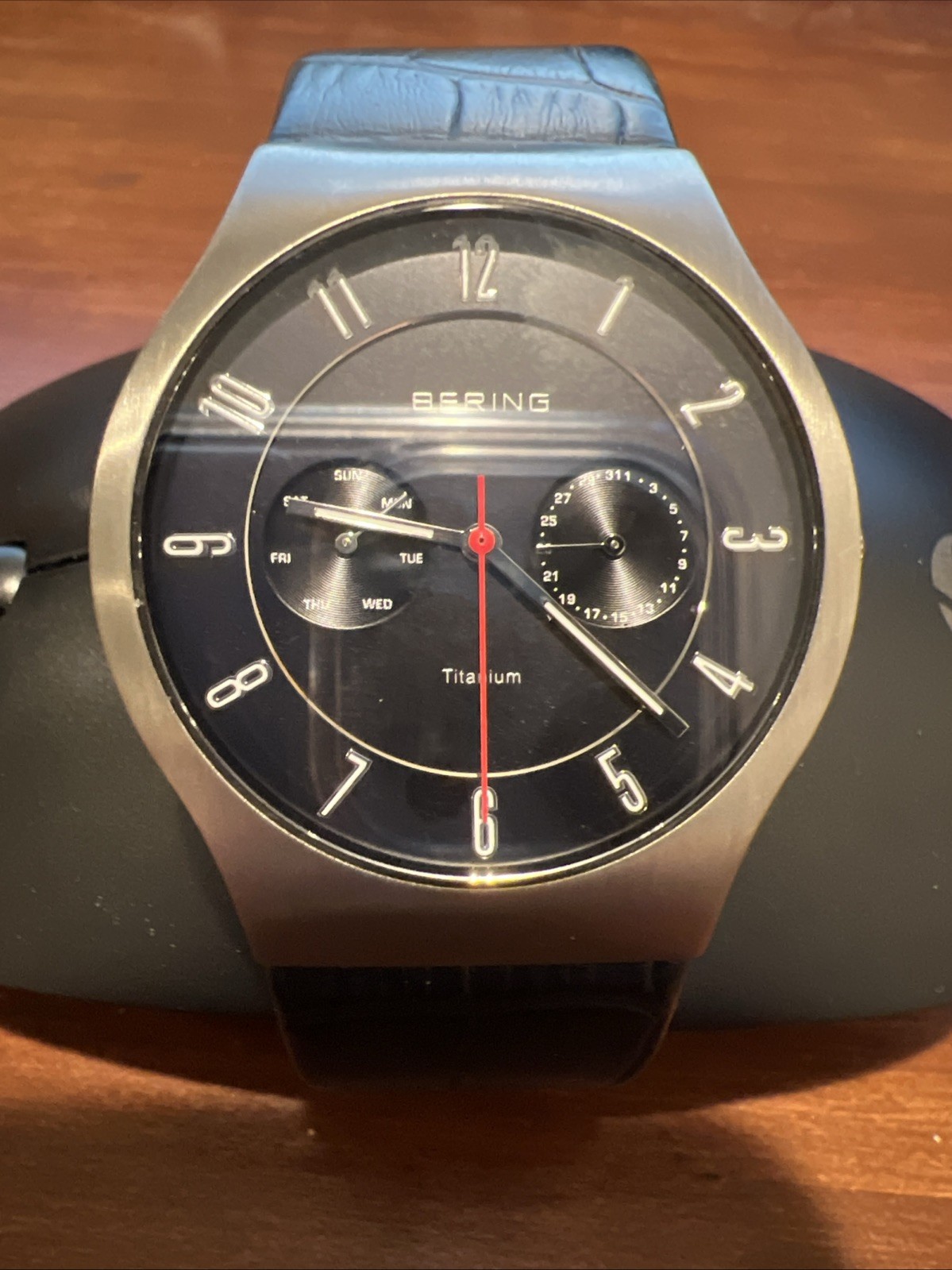Bering 11939-427 Titanium Mens Watch Ultra Slim Blk Leather Sapphire NEW Battery