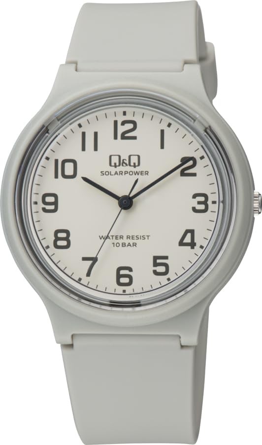 Q&Q Analogue Solar Waterproof Wristwatch with Urethane Tongue Strap Gray
