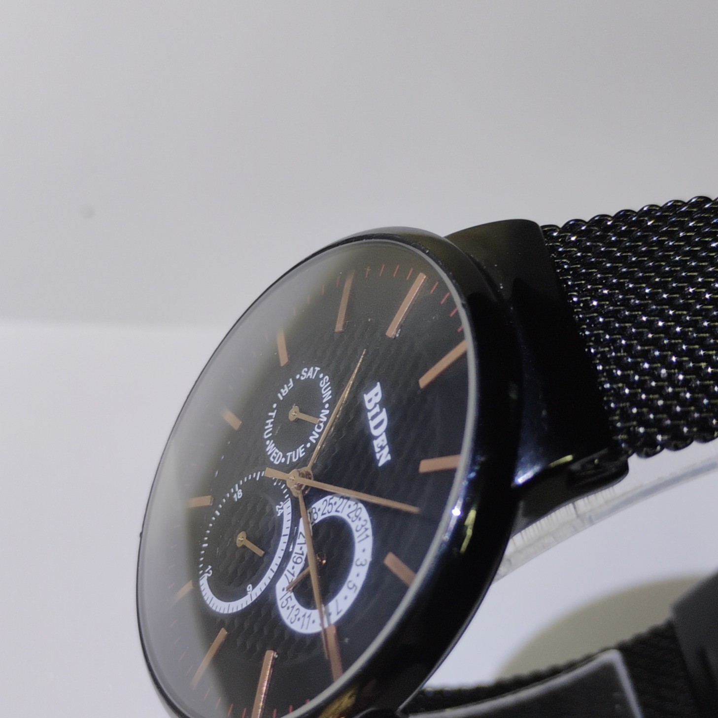 Biden Black Stainless Steel Mesh chronograph Day & Date Analog Dress Wristwatch