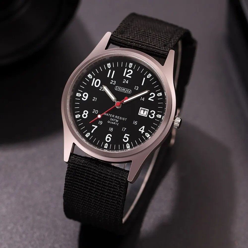 Men’s Military Army Luminous 24 Hours Dial Nylon Strap Date Quartz Wrist Watch