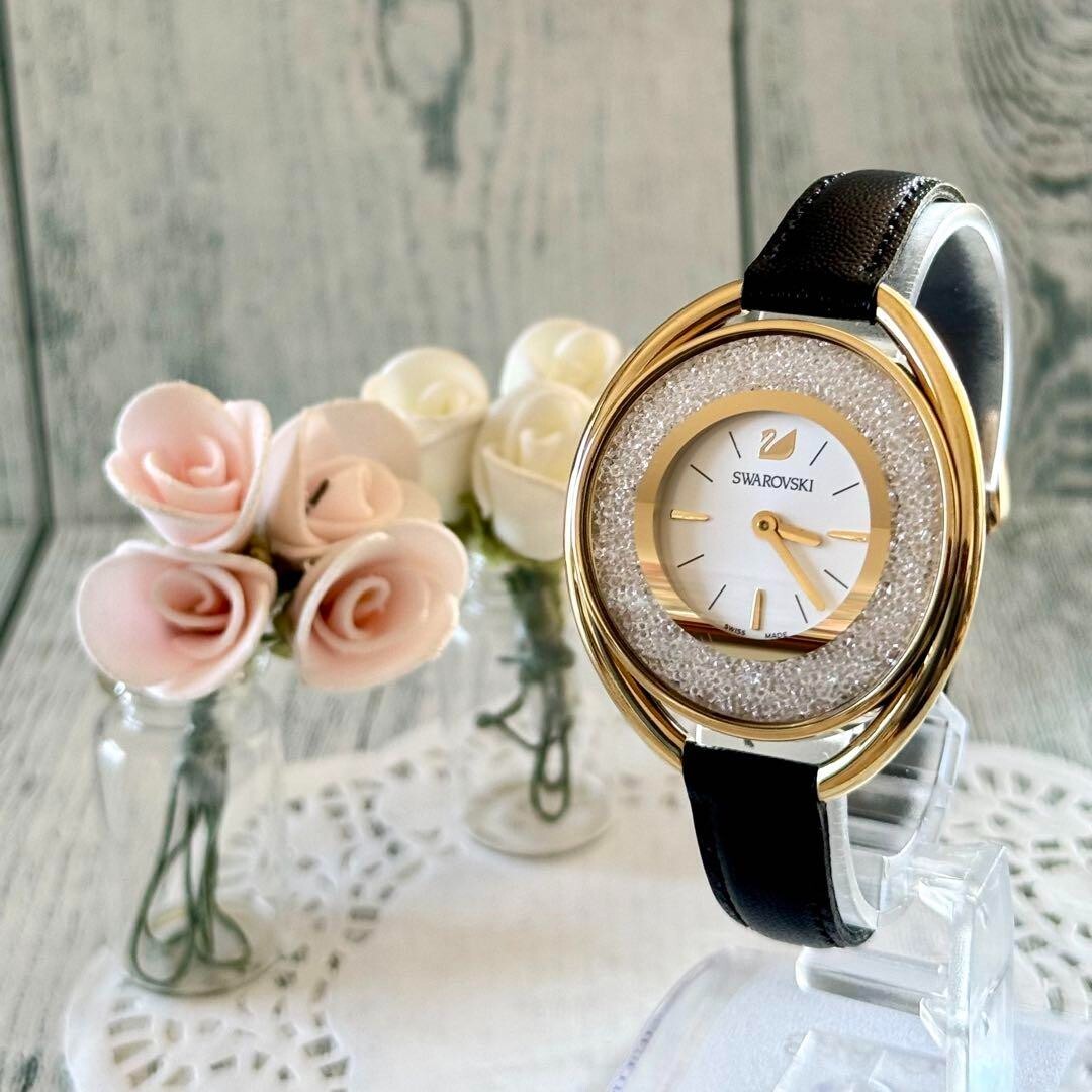 Swarovski Gold Crystal Line Watch Rare Used From Japan Check description