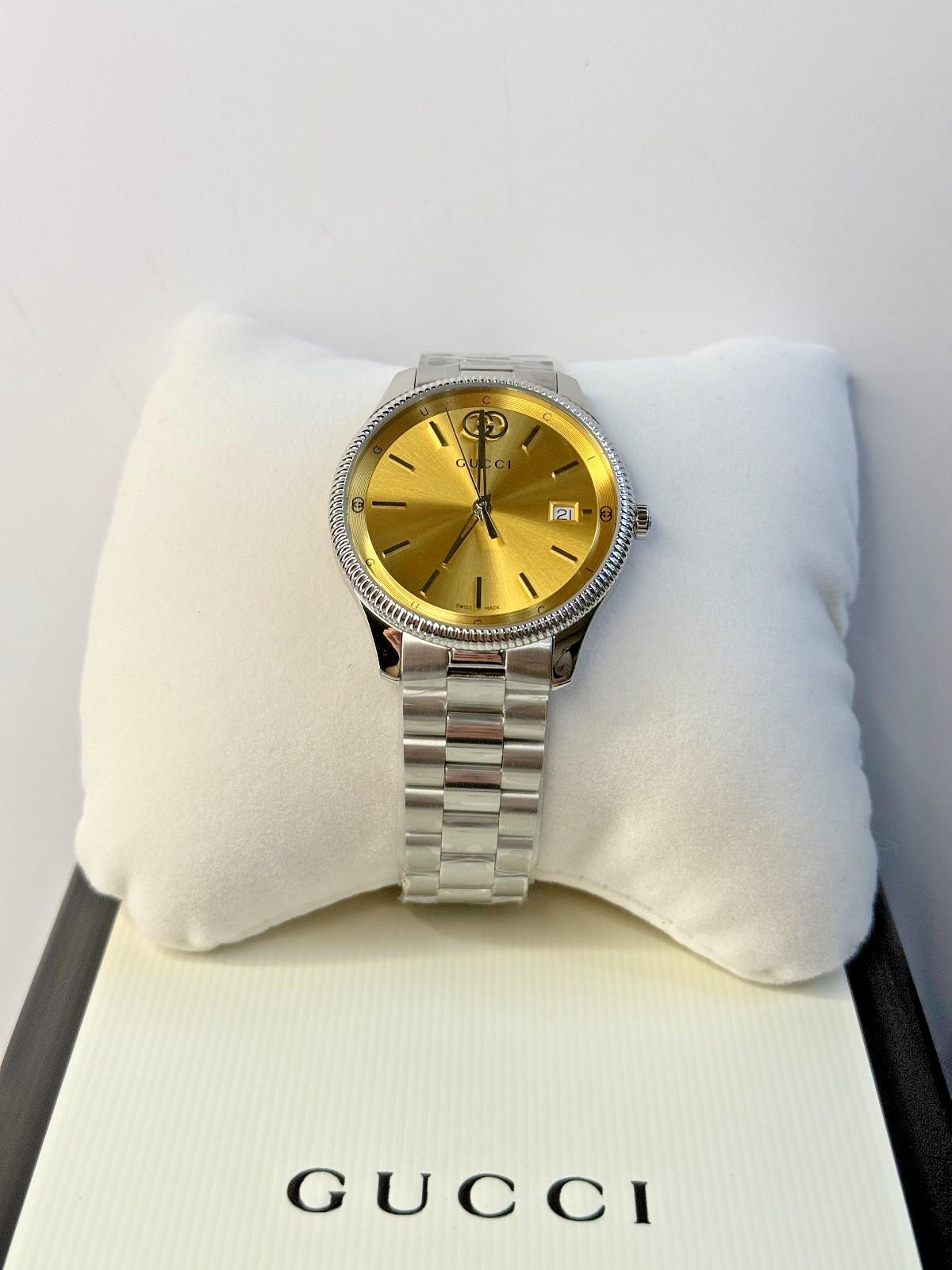 Gucci G-Timeless Quartz 38mm Gold Plated Dial Men’s Watch YA1264234