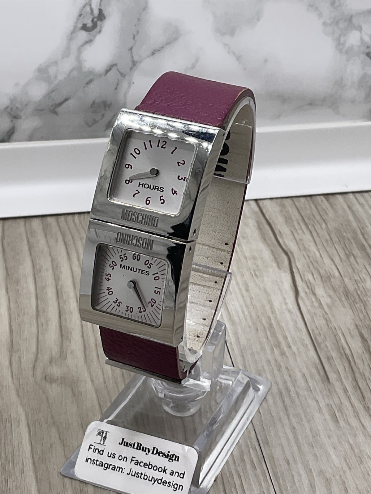 MOSCHINO Hours & Minutes Double Faced Watch. Incredible Design. Steel & Leather.