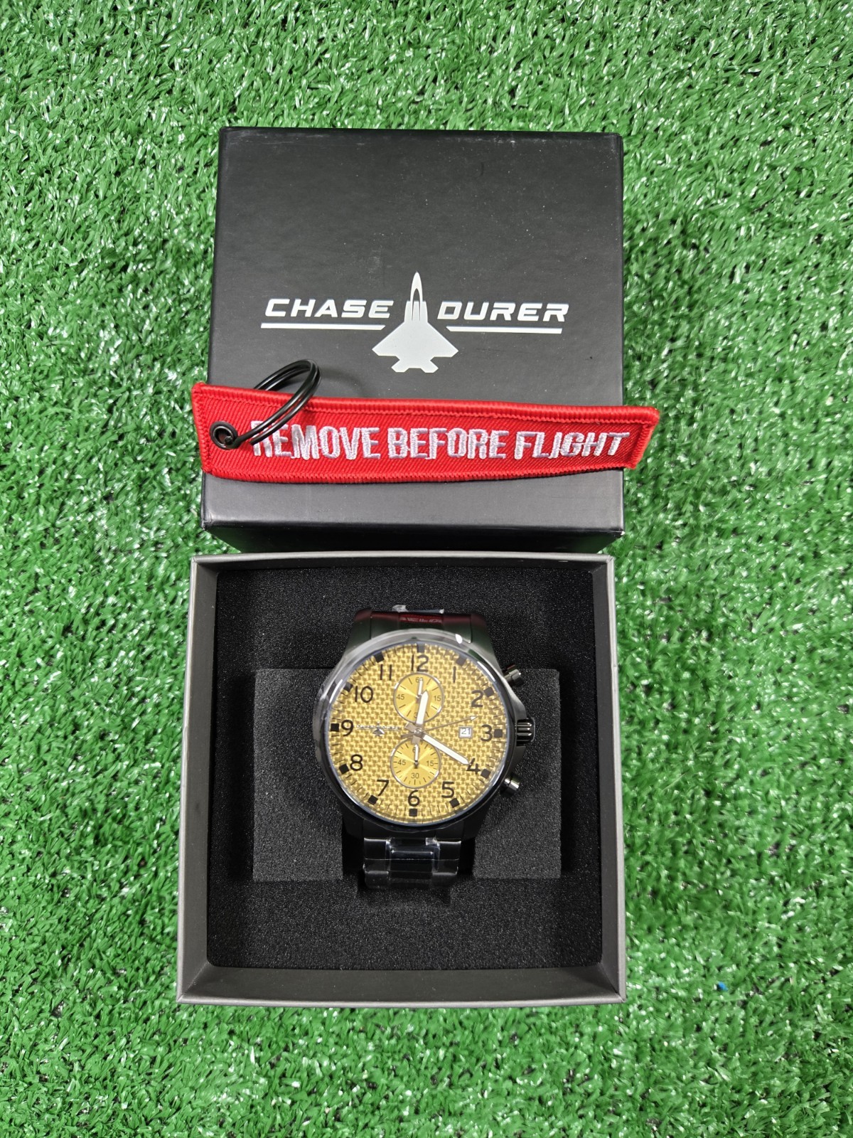 Invicta Chase Durer Mens Watch 48mm Black Yellow Brass Carbon Fiber Dial