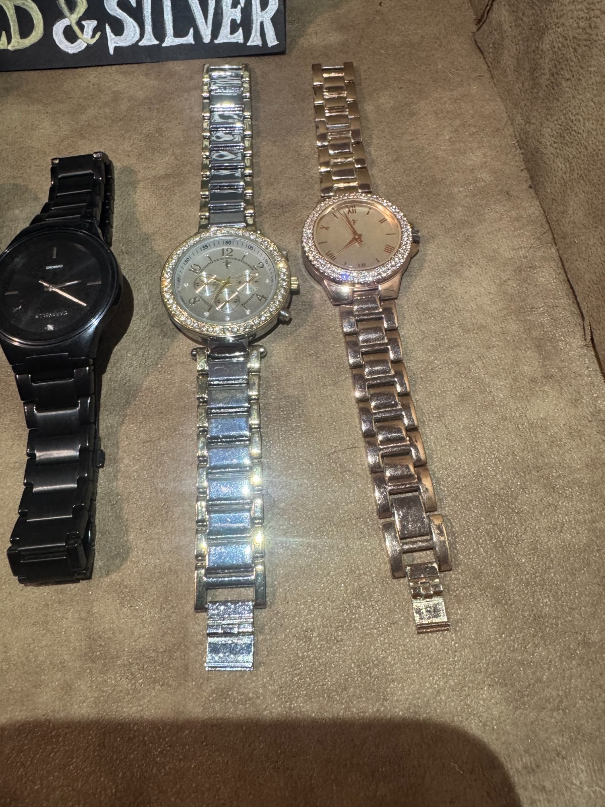 Lot of 5 Men’s & Women’s Fashion Wristwatches Gold Silver Black Mix Group