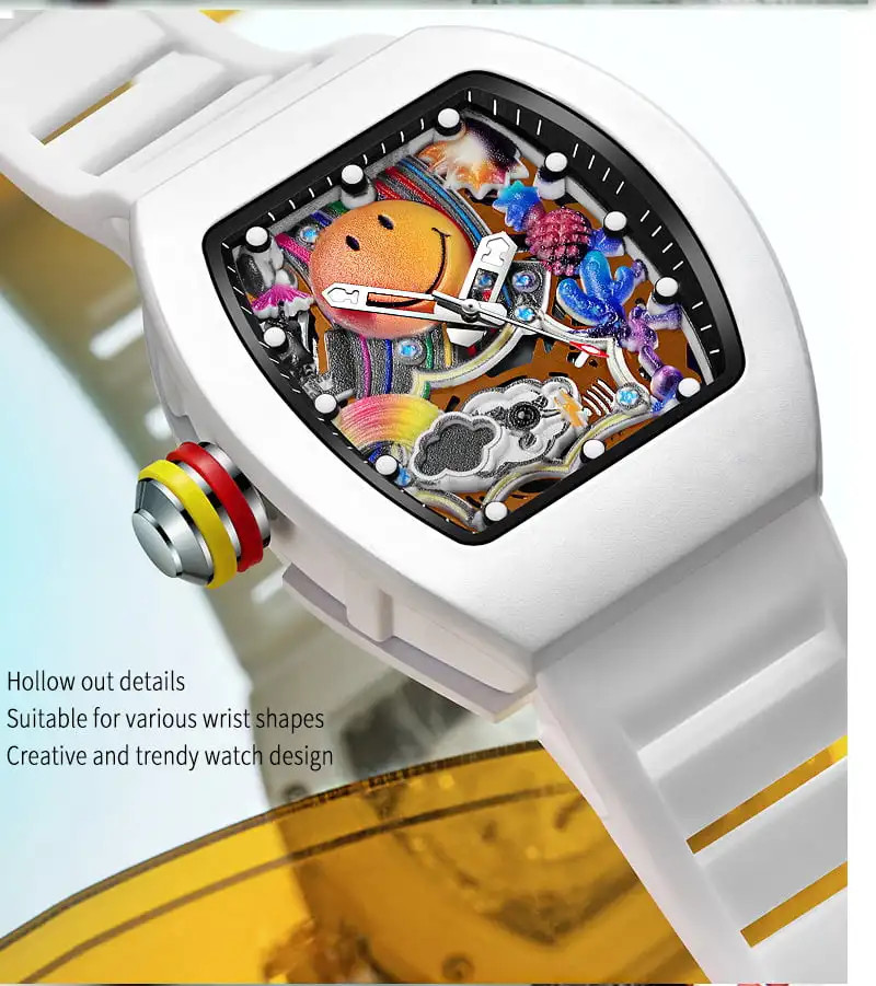 New Men’s Hip-Hop Gear Quartz Watch Luminous Large Dial Silicone Barrel Gift
