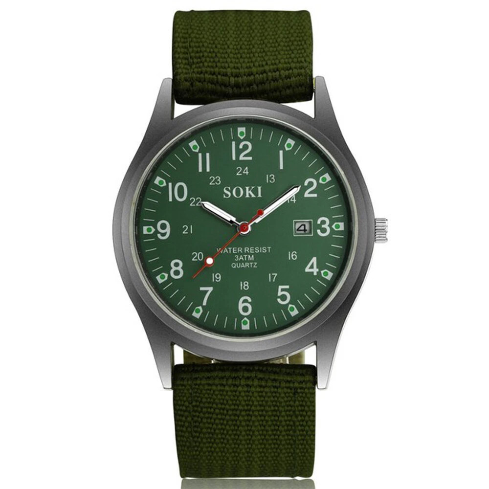 Men’s Military Army Luminous 24 Hours Dial Nylon Strap Date Quartz Wrist Watch