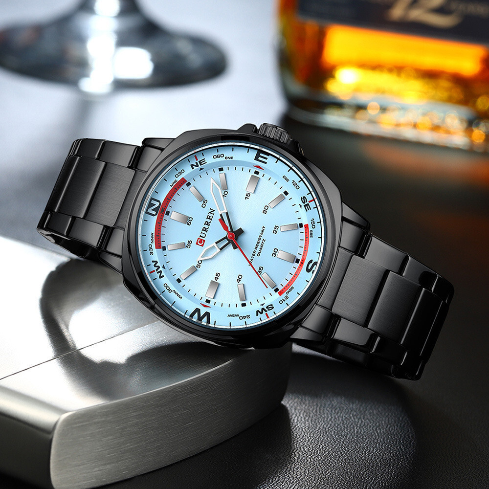 CURREN Men Quartz Watch Steel Wrap-Around Strap Wristwatch Males Business Watch