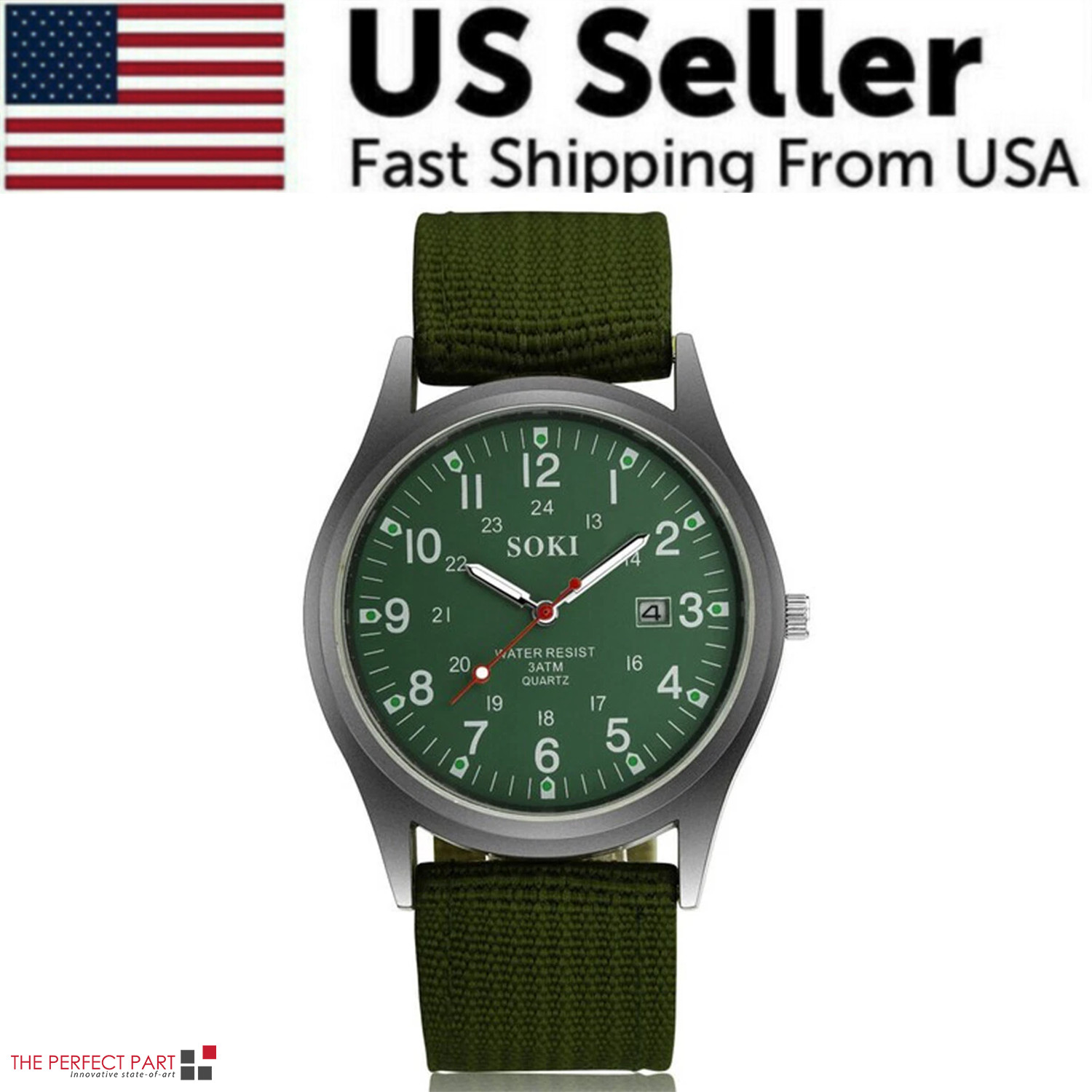 Men’s Military Army Luminous 24 Hours Dial Nylon Strap Date Quartz Wrist Watch