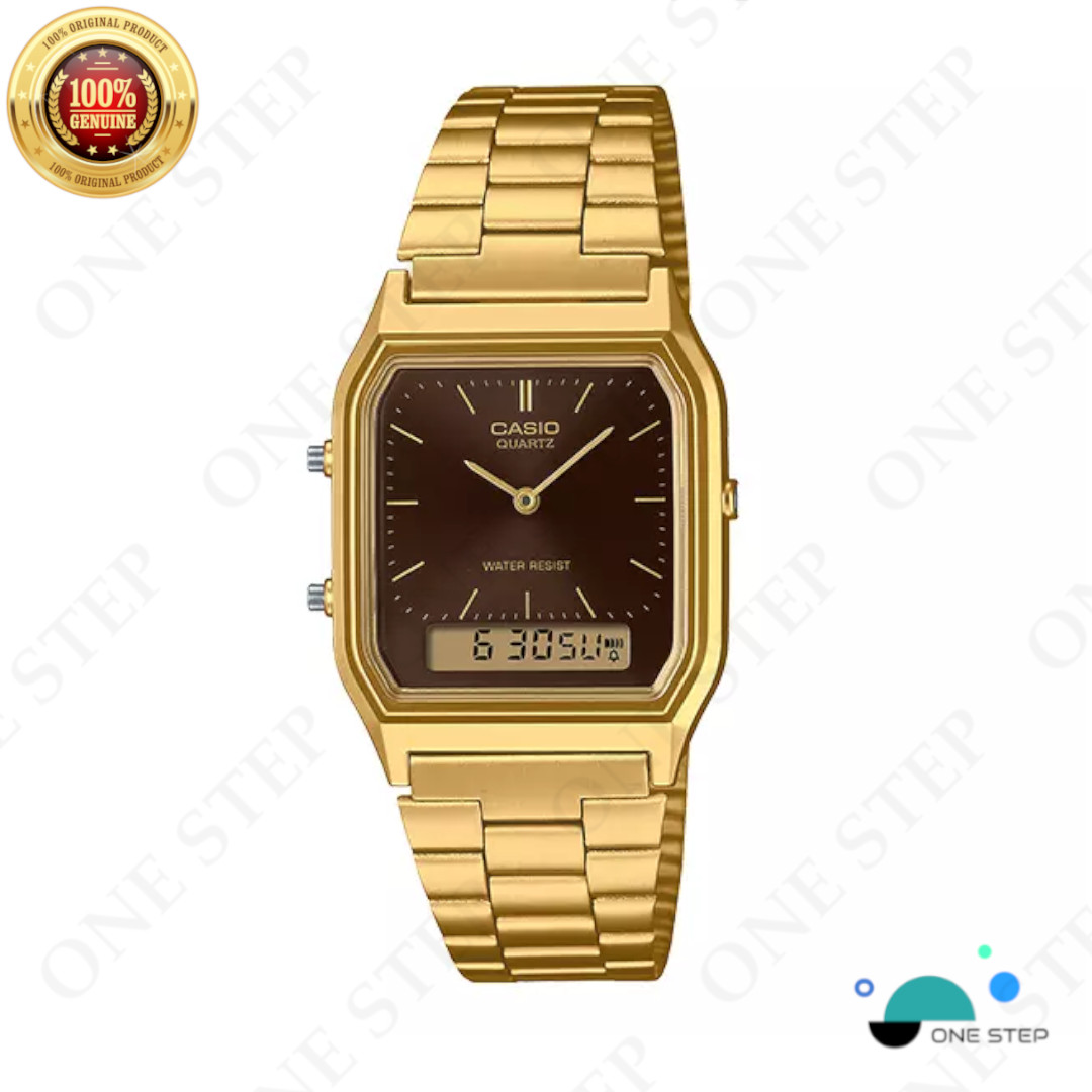 Casio AQ-230GA-5A Unisex Analog-Digital Watch | Vintage Gold-Tone Design | Brown