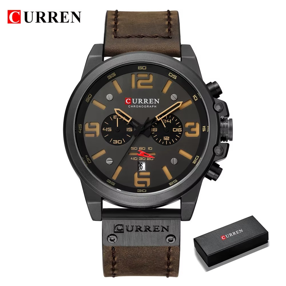 Men Watches Top Brand Business Leather Chronograph Casual Fasionable Gift CURREN