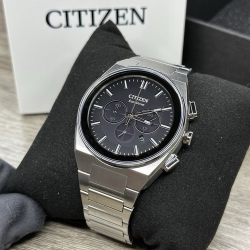 Citizen Mens Watch Eco-Drive CA4580-50E Chronograph Black Dial Silver Steel 43mm