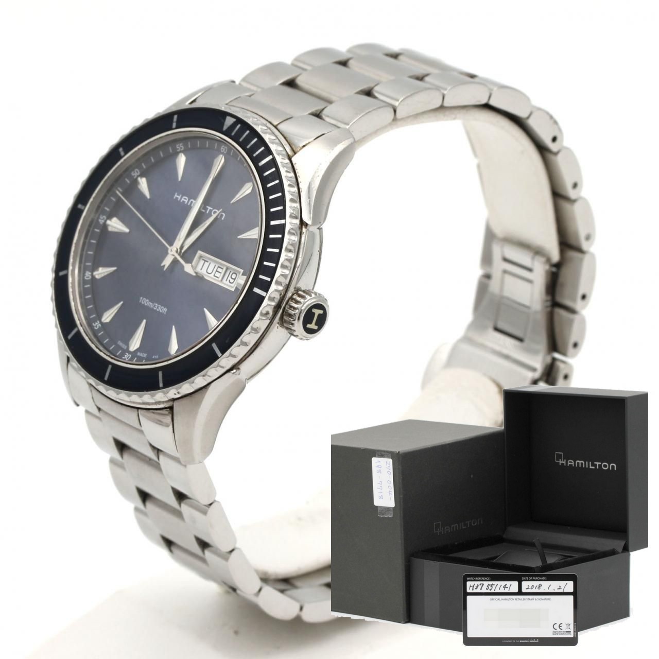 Hamilton Jazzmaster Seaview H375510 Blue Dial Day Date Quartz Watch w/ Box Paper