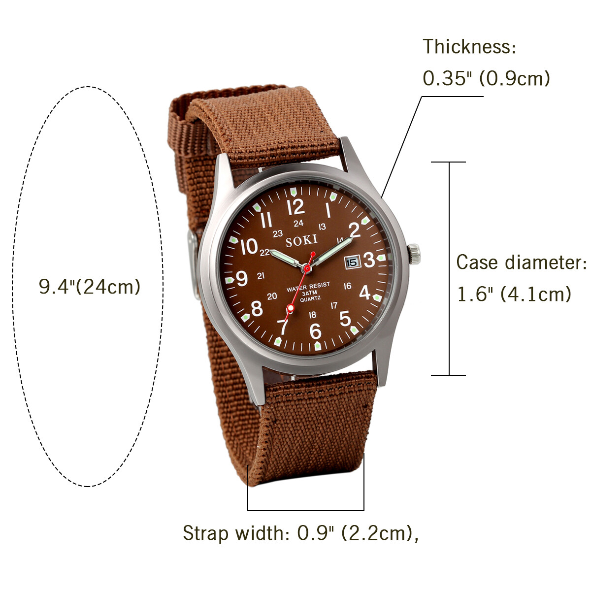 Mens Watch Easy Reader Date Leather Strap Watch Military Wrist Watch Canvas Band