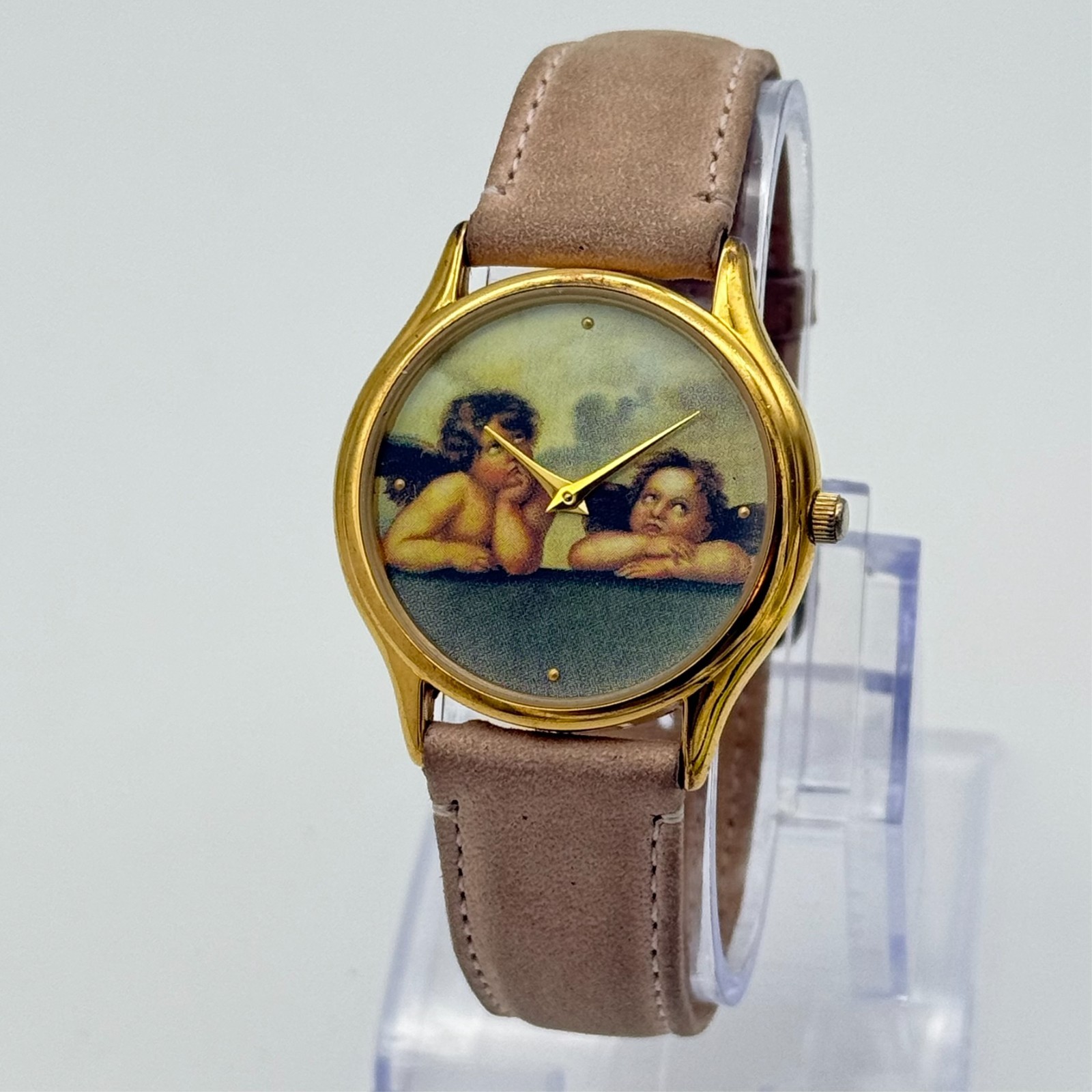 Vintage Regent Baby Angel Cherubs Painting Dial Watch, 35mm, Pink Leather, Runs
