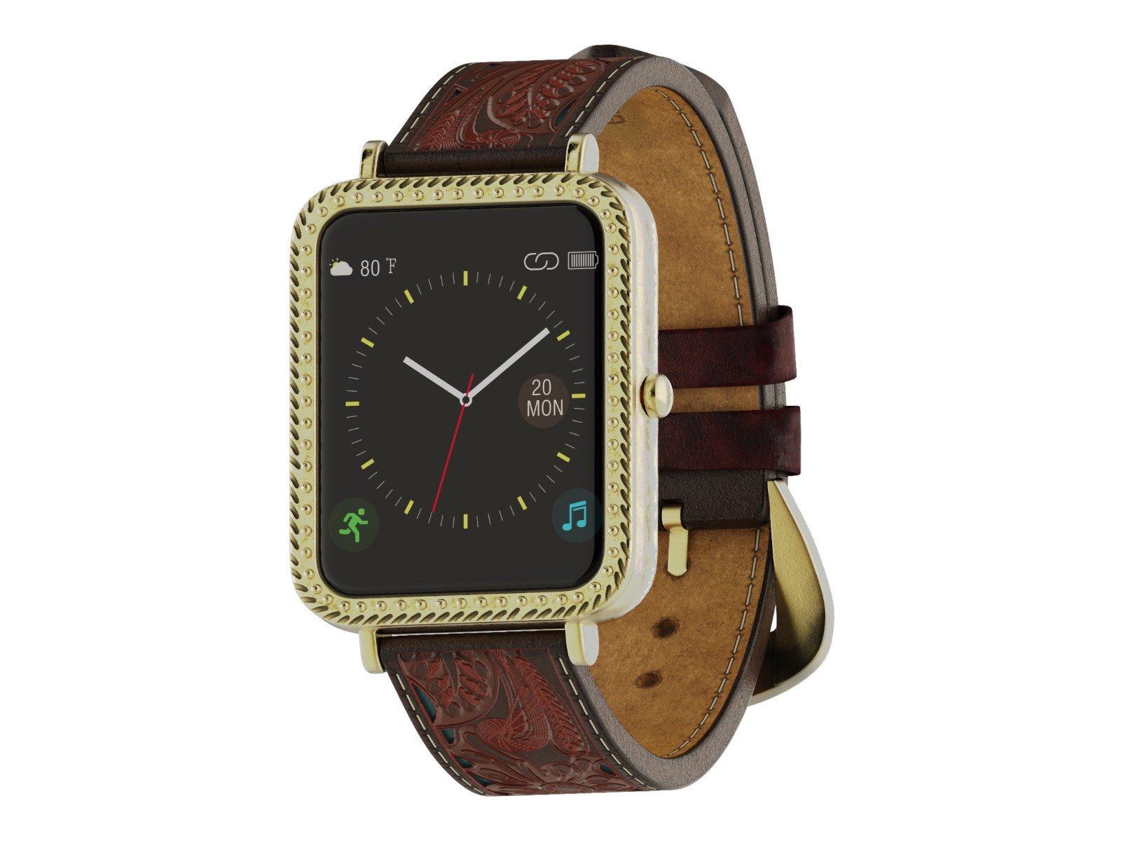 Wrangler Men’s WRZ12-245FT Smart Watch Gold Tone/Teal/Brown Floral Pattern Strap