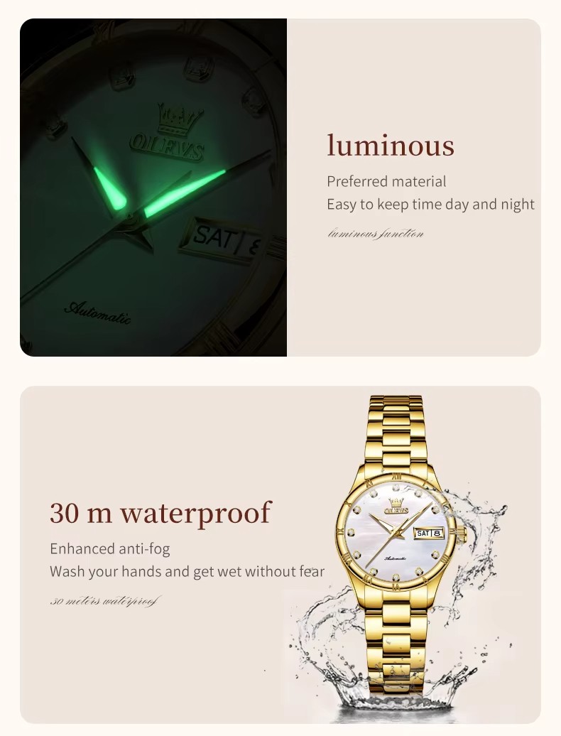 OLEVS Women’s Automatic Watch Waterproof Mechanical Wristwatch for Ladies