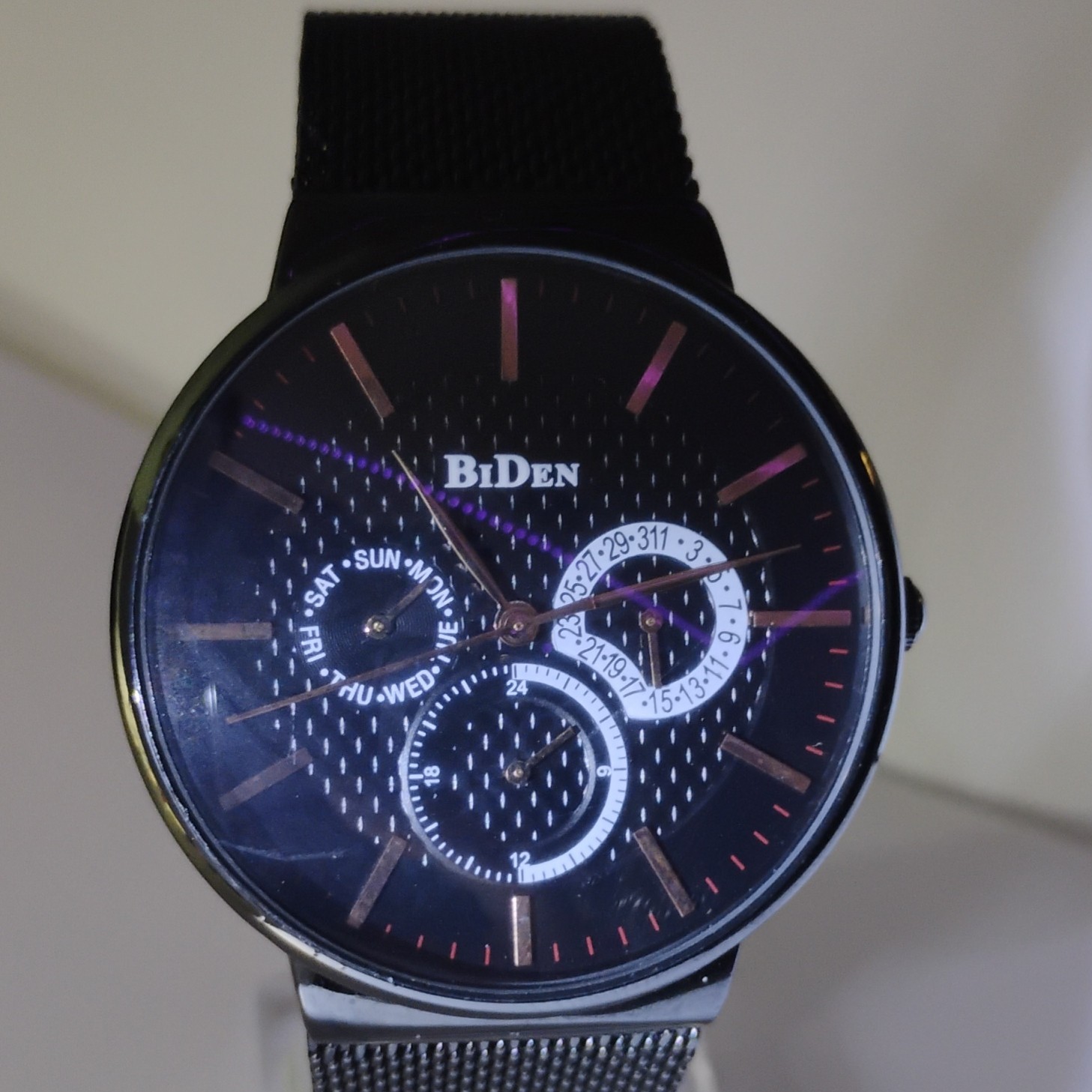 Biden Black Stainless Steel Mesh chronograph Day & Date Analog Dress Wristwatch
