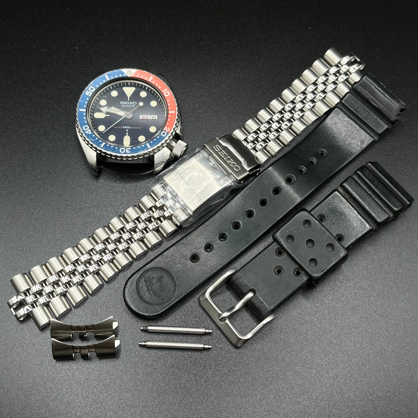 VINTAGE SEIKO 7548-700B PEPSI DIVER JDM QUARTZ BATT CHG NEW JUBILEE BRACELT RUBB