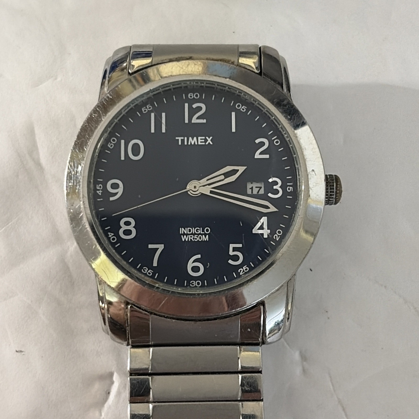 Timex Blue dial, date quartz Watch, SS Expansion Band 39mm “New Battery”