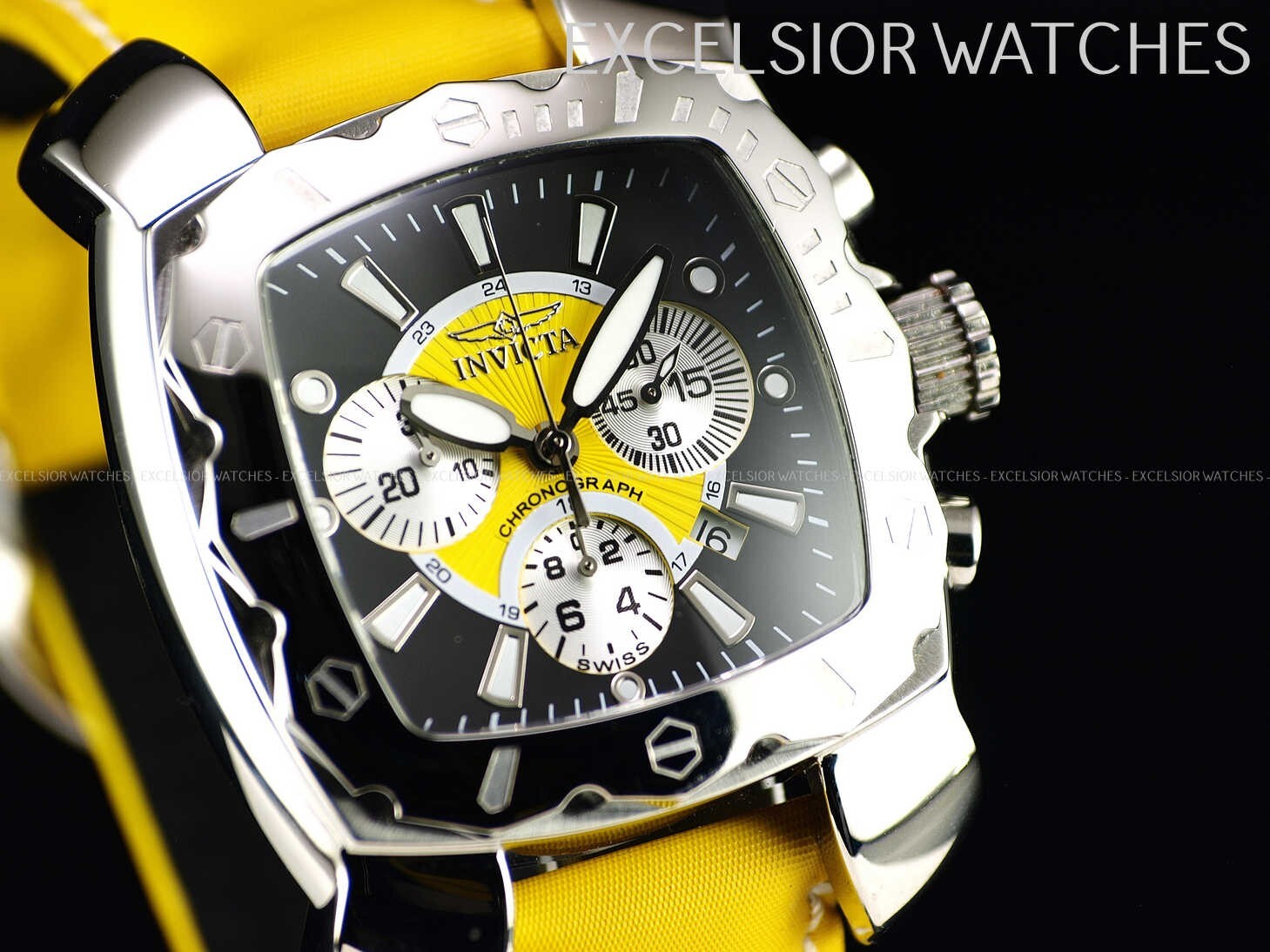 Rare INVICTA Men’s Lupah Espadon Swiss Quartz Chronograph Black Yellow SS Watch