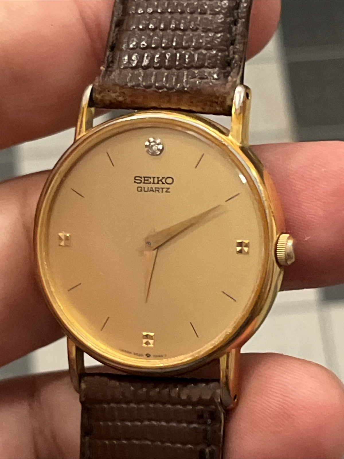 Mens Vintage 1985 Watch SEIKO 65307009 Marked Diamond Dial Midsize gold G2U