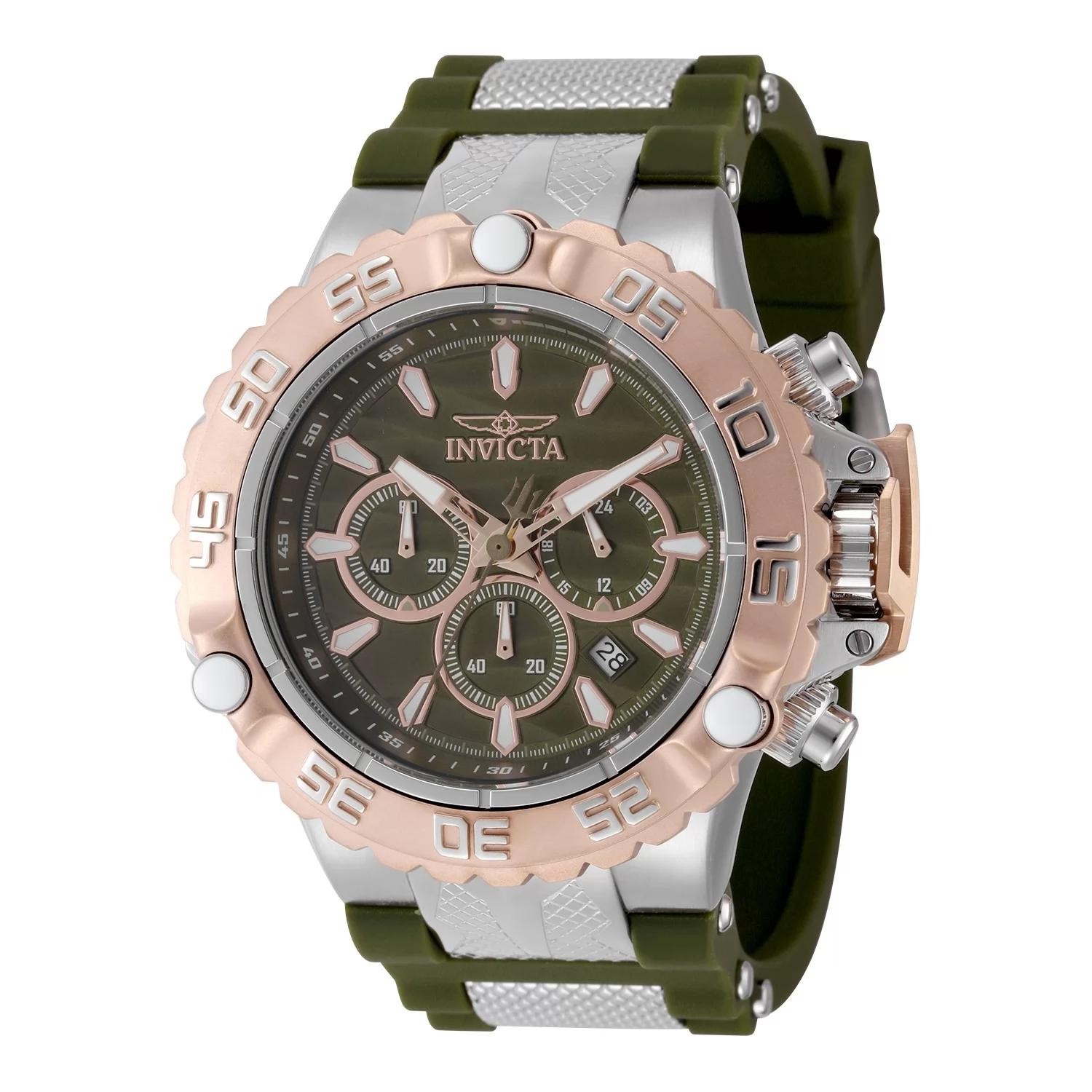 Authentic Invicta 48555 Quartz Watch Rose Gold Dial Silicone 55.4mm Men