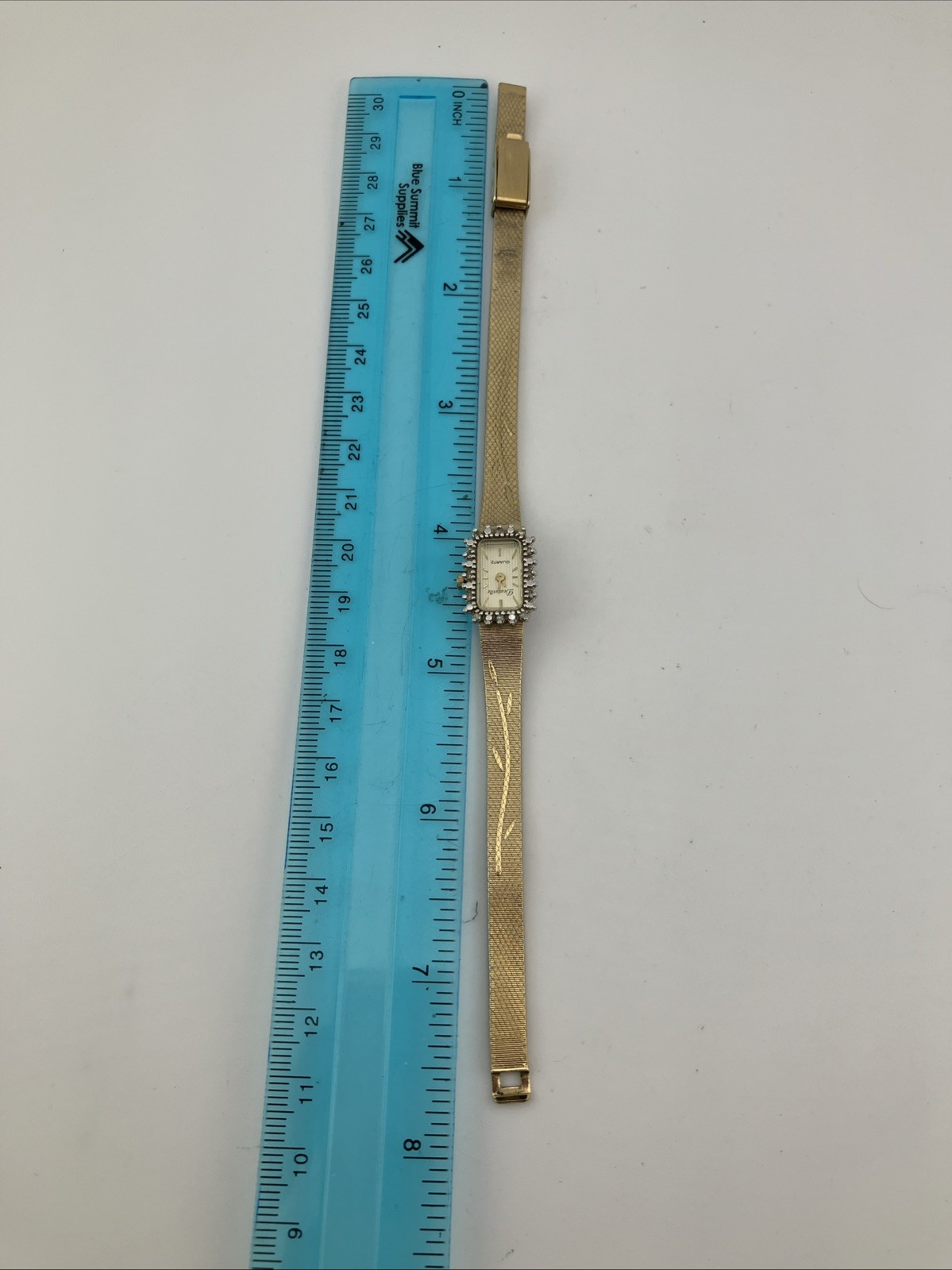 Vtg Deauville Ladies 13mm Watch Gold Tone Tank Diamond Bezel Adjustable -RUNS