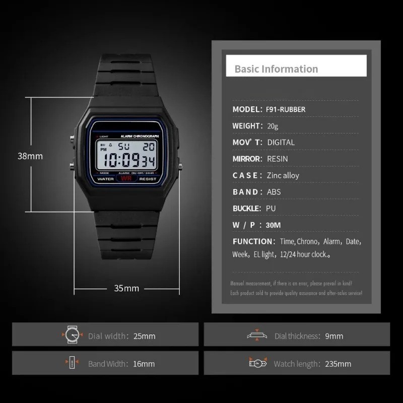 F 91W Classic Digital Resin Strap Watch Stopwatch Chronograph Sport Unisex Men..