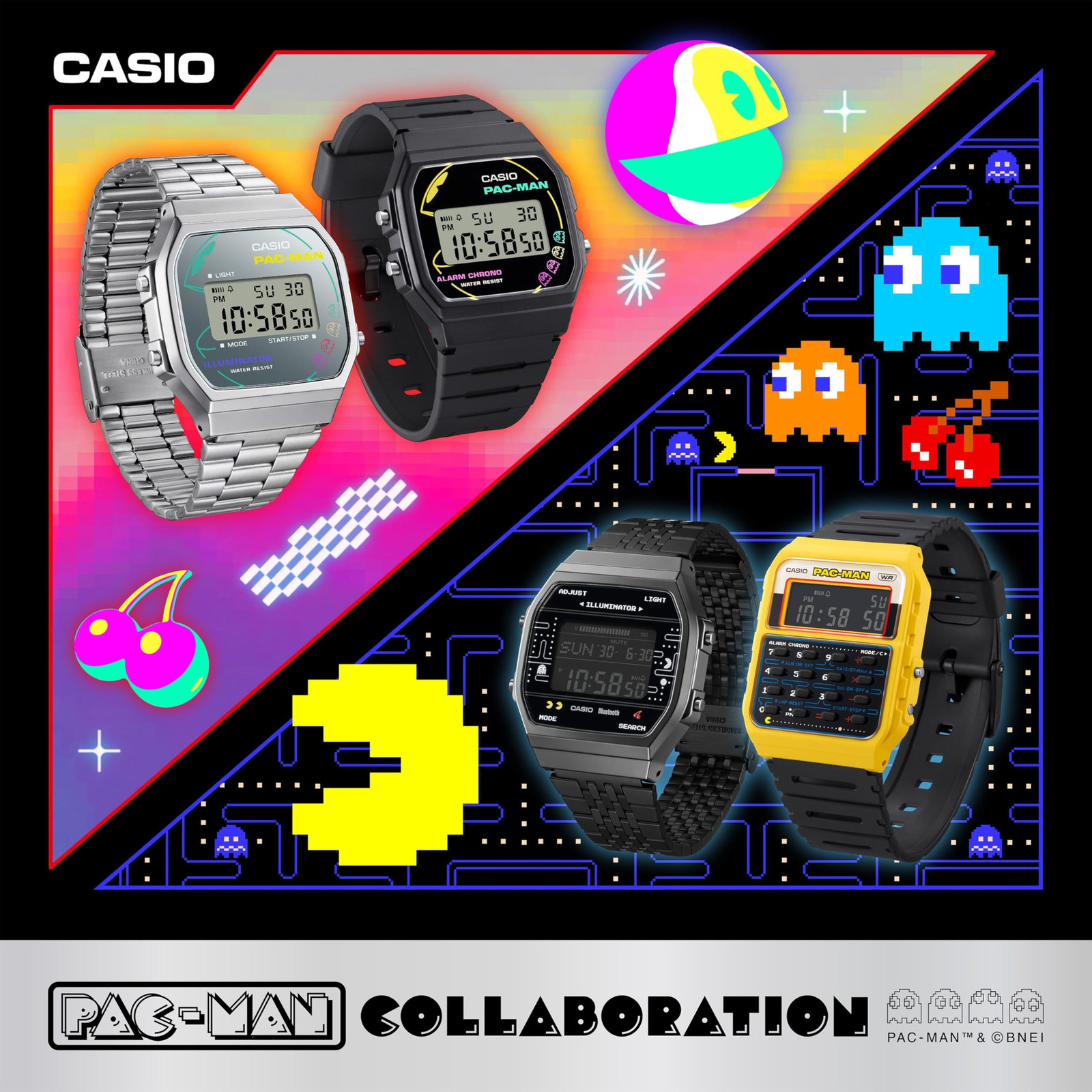 CASIO CLASSIC PAC-MAN collaboration wristwatch F-91WPC-1AJR JAPAN F/S