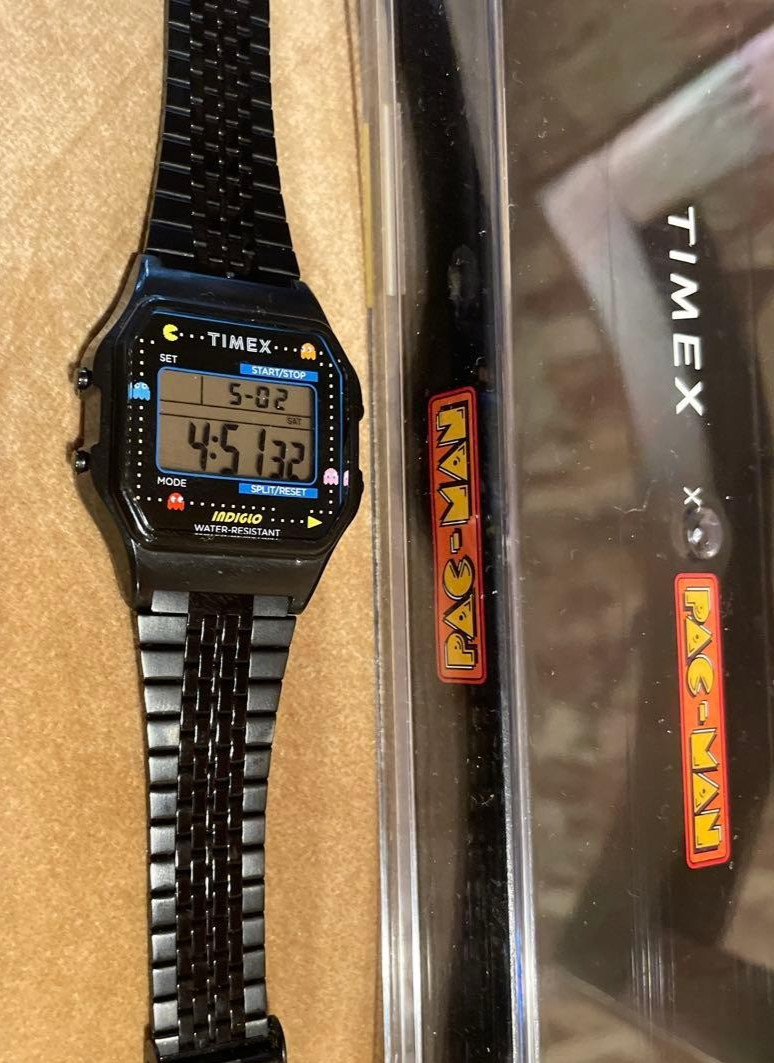 Timex T80 Pac-Man 40th Anniversary Black Digital Watch Retro Limited Used Japan