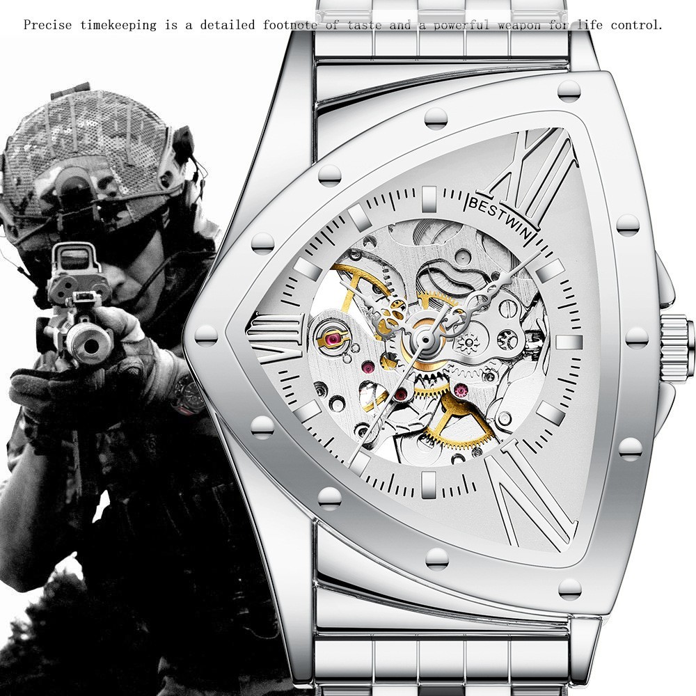 Men’s Triangular Skeleton Watch — Fully Automatic Mechanical, Water-Resi
