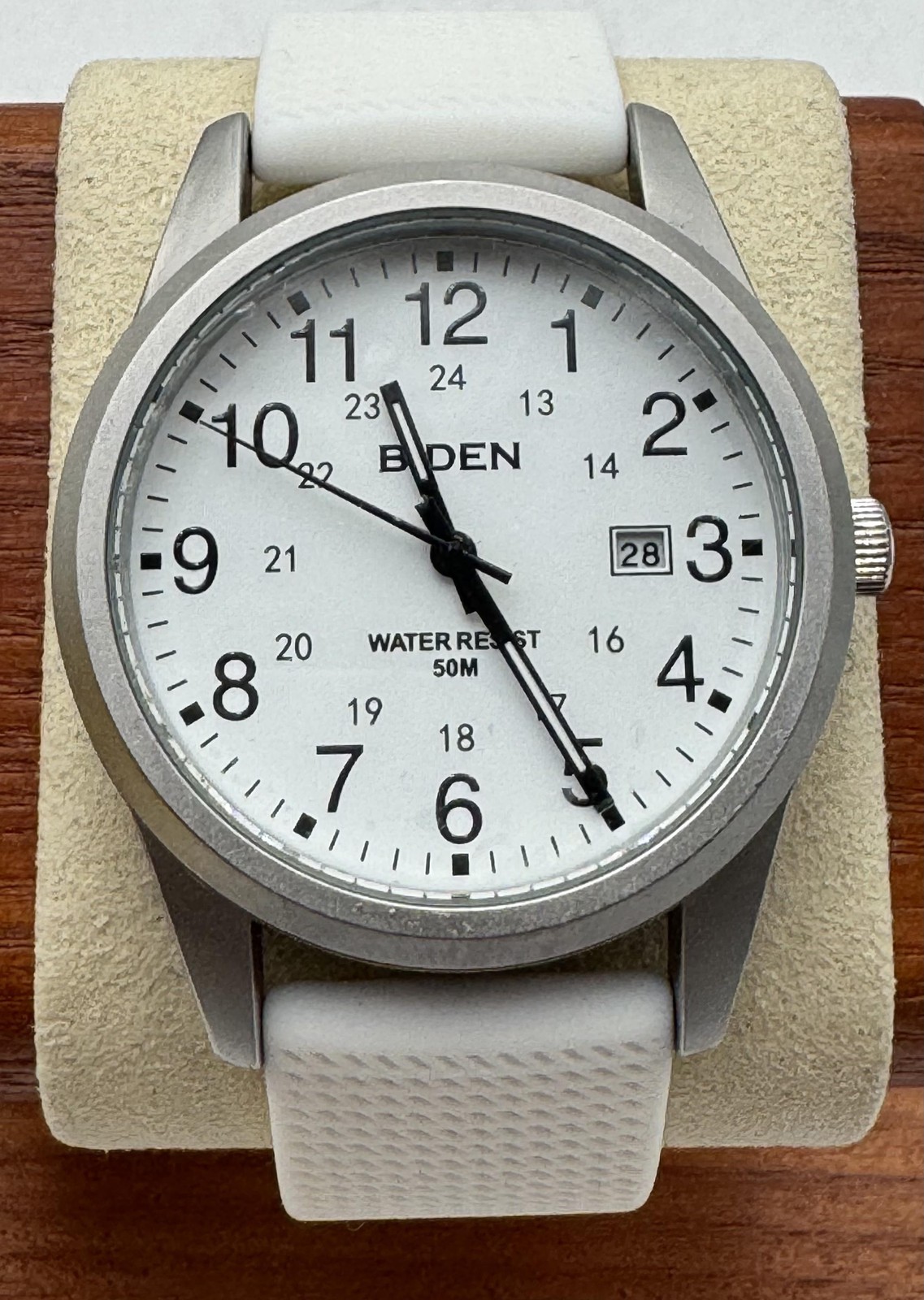 Biden Womens Watch 40mm White Dial Date White Silicone 50M Quartz Easy Read 24HR