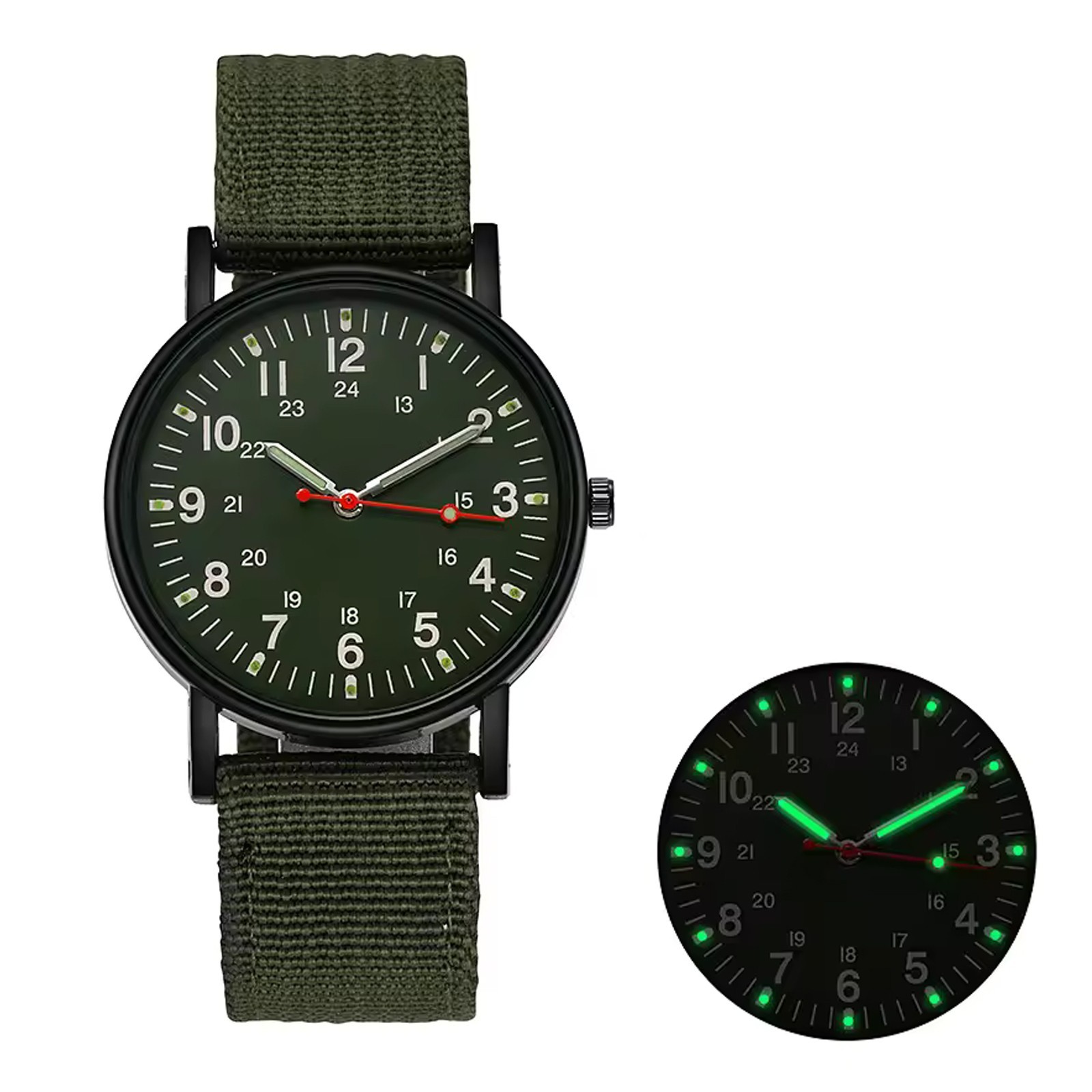 Men’s Military Tactical Watch 40mm 24H Analog Luminous Hands Nylon Strap – Green