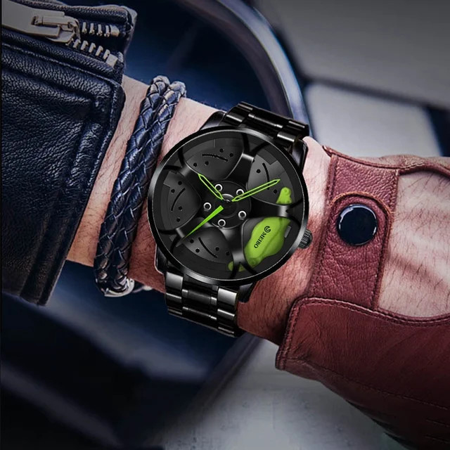 Luxury Fashion Sport Watch Car Wheel Rim Stainless Steel Waterproof Wrist Watch