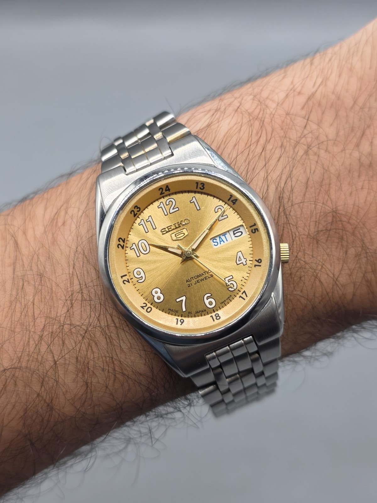 Seiko 5 Automatic 21 Jewels Rare Gold Railway Time Day/Date Japan Men’s Watch