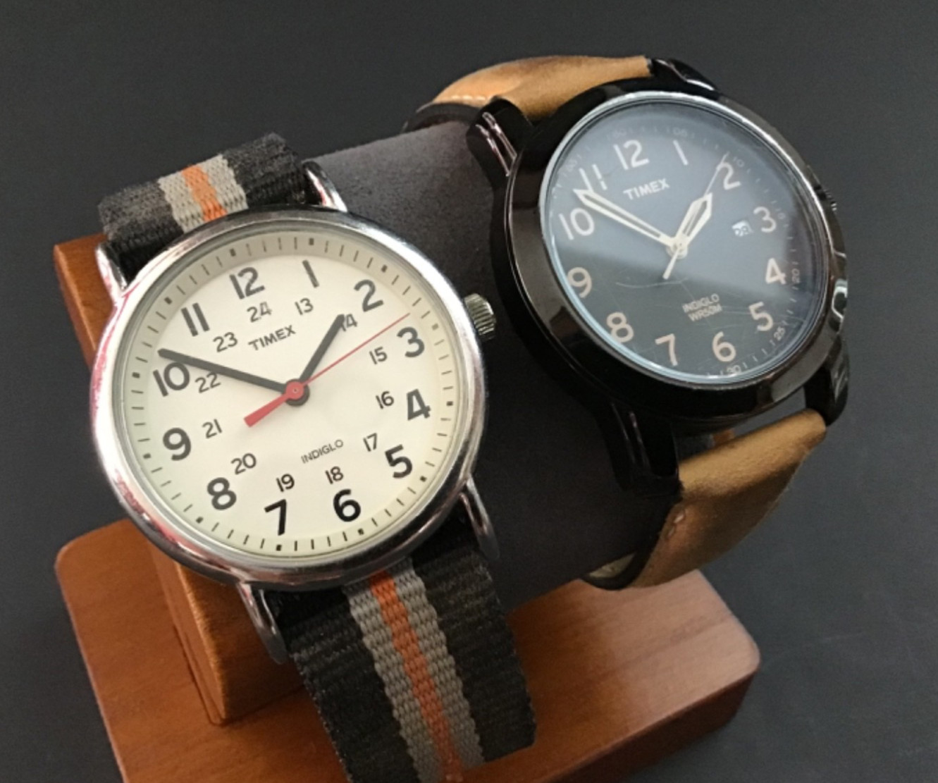TIMEX WATCH lot of TWO – INDIGLO CANVAS STRAP & INDIGLO WR50M LEATHER STRAP