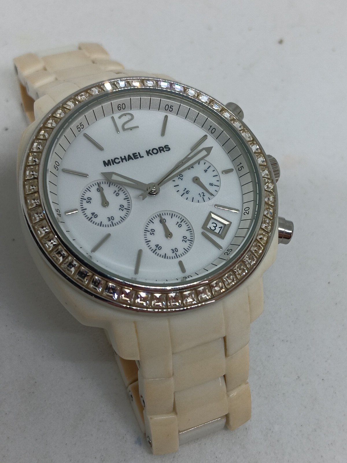 Michael Kors MK-5079 Women’s 39 mm Acrylic Chrono Quartz Crystal Bezel Watch