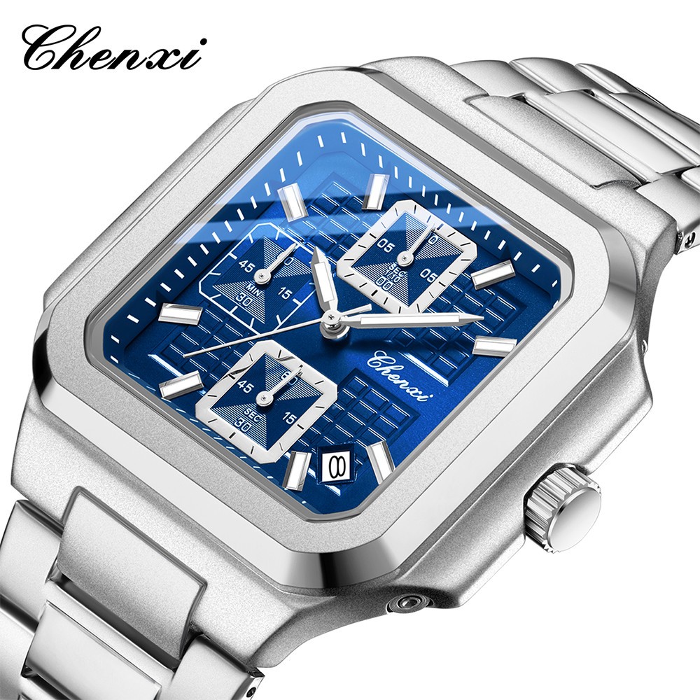 CHENXI Men Rectangle Watch Full Steel Multifunction Wristwatch for Male Watches