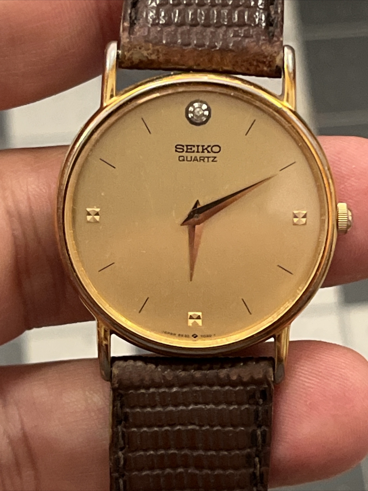 Mens Vintage 1985 Watch SEIKO 65307009 Marked Diamond Dial Midsize gold G2U