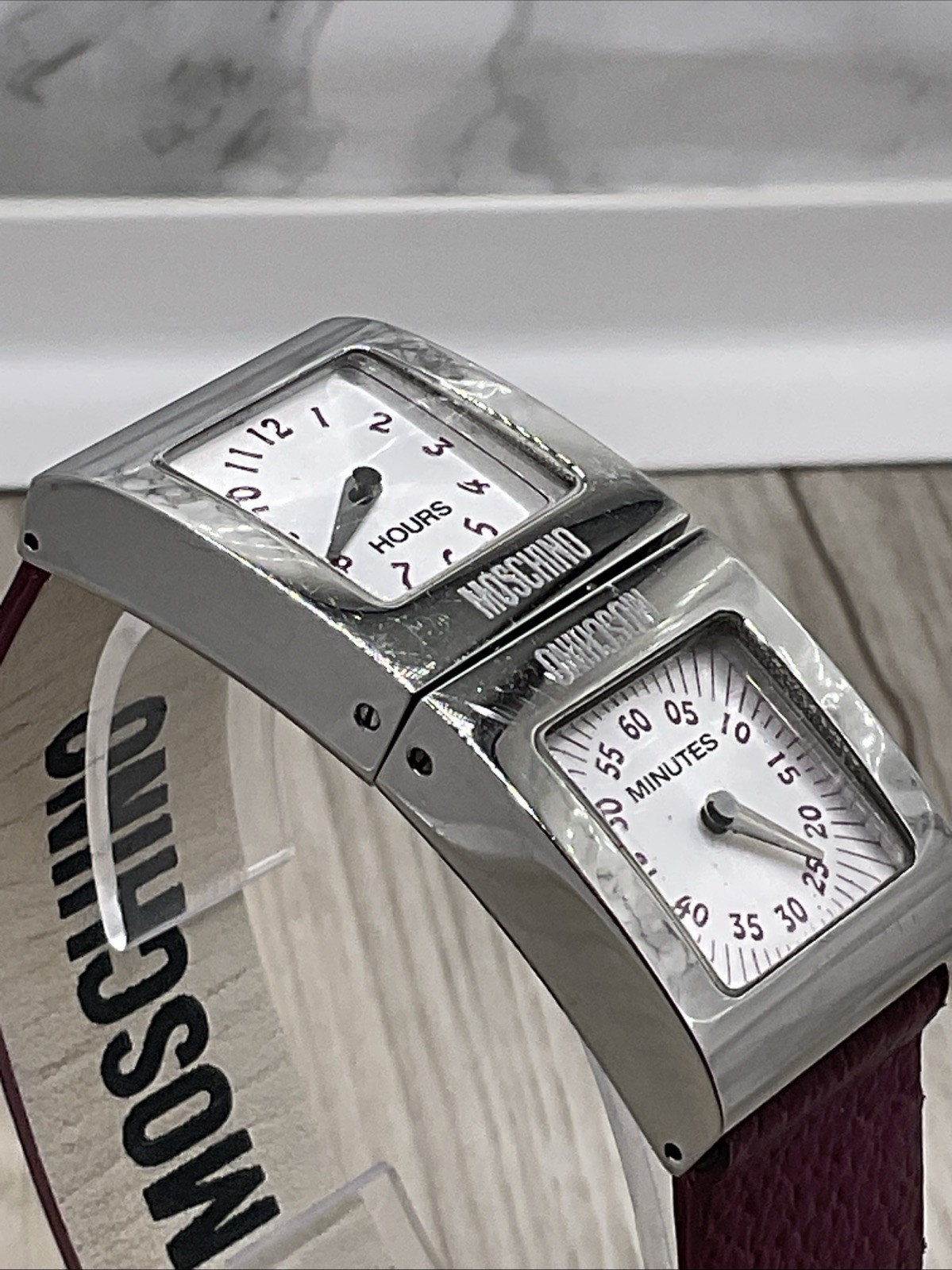 MOSCHINO Hours & Minutes Double Faced Watch. Incredible Design. Steel & Leather.