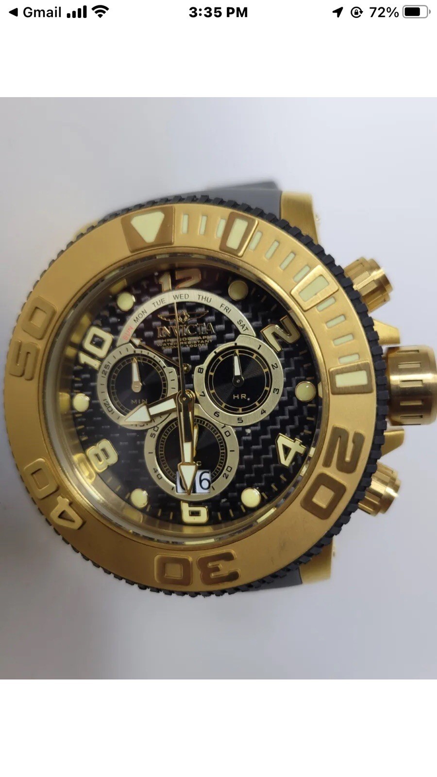 Invicta Sea Hunter Rare Model #0415 Black Gold & Gray, WR 300M Chrono Big Watch,