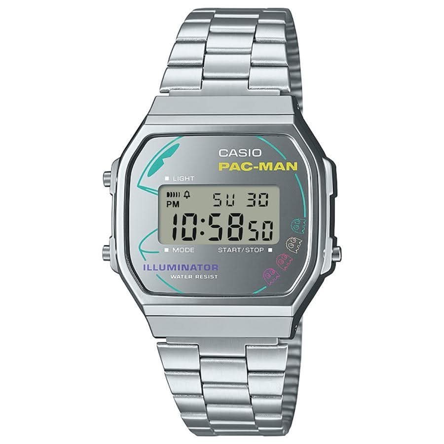 Casio A168WEPC-7ADR PAC-MAN Limited Edition Digital Watch Silver Steel Retro New