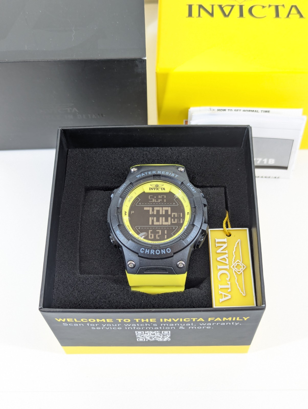Invicta PF21223 Digital Men’s Watch 52mm Black Yellow Polyurethane 100M New