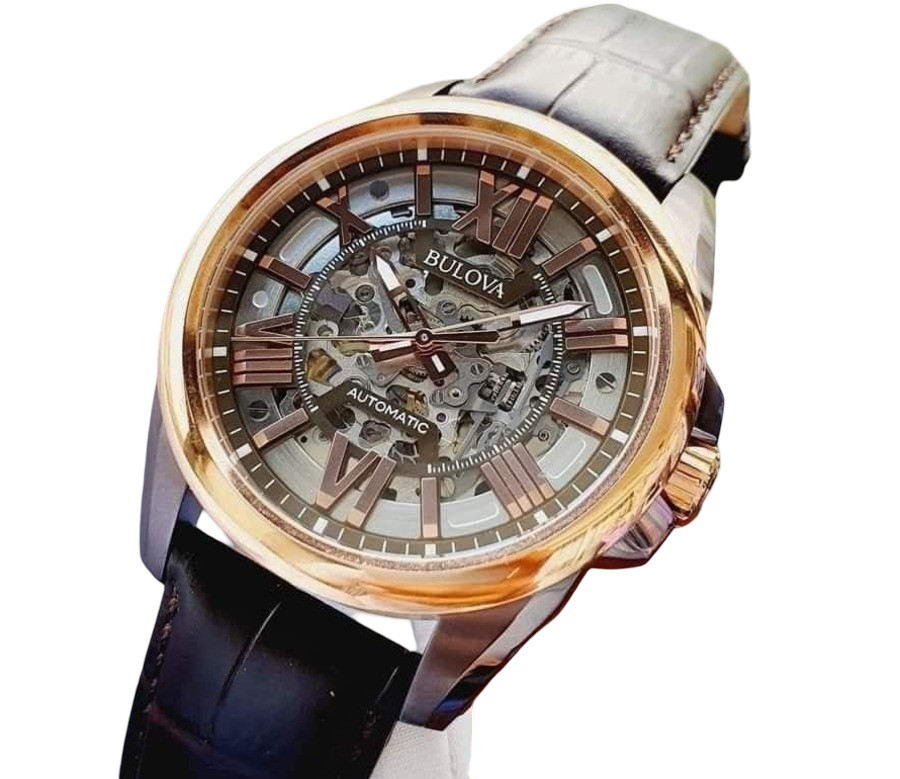 Bulova Sutton Automatic Skeleton Dial Leather Band Men’s Watch 98A165